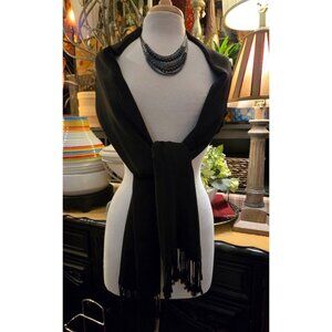 Large Black Scarf/wrap With 4 In Fringe. 76x30